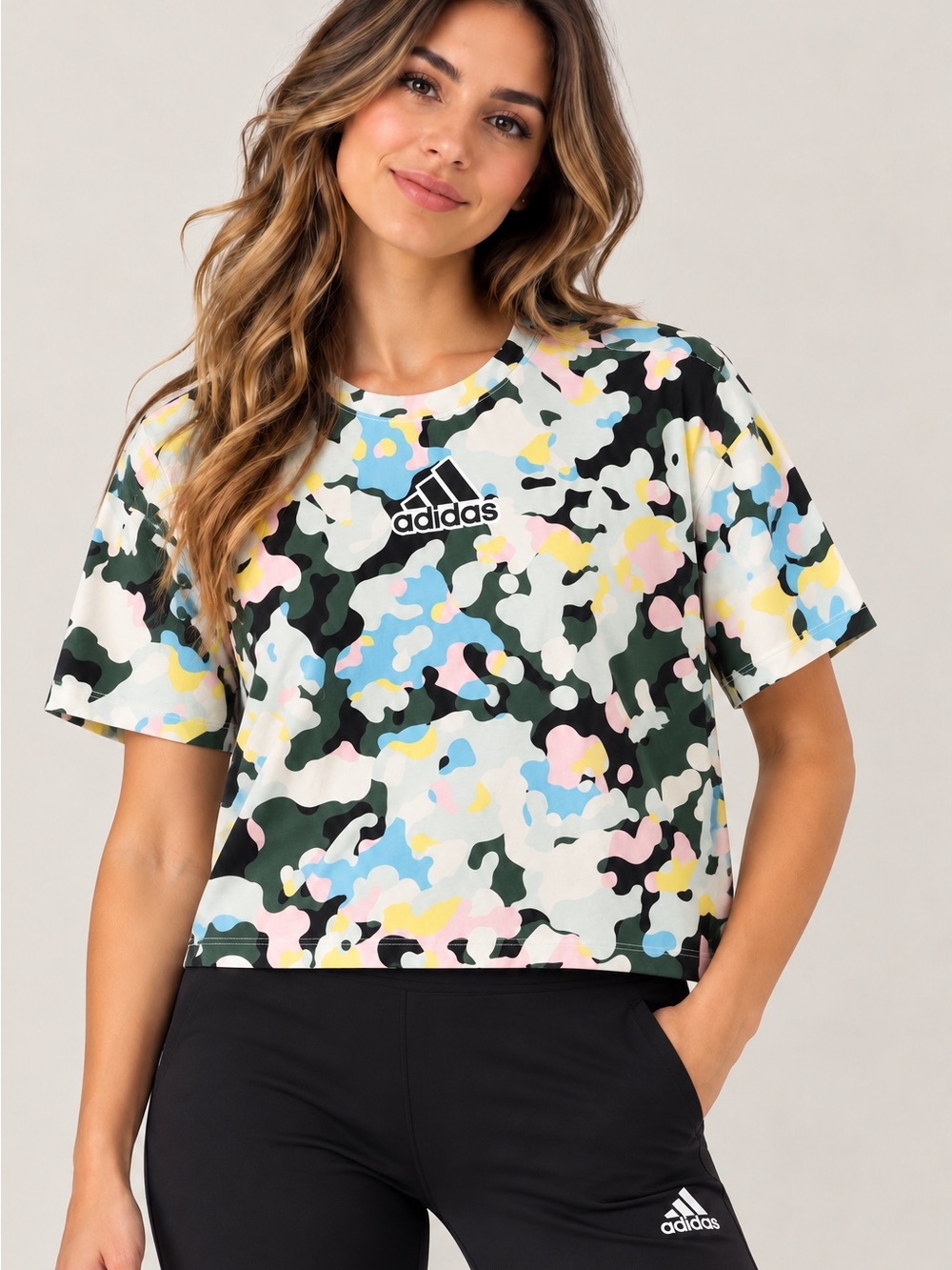 adidas Multicolor Pastel Camo Crop Tee